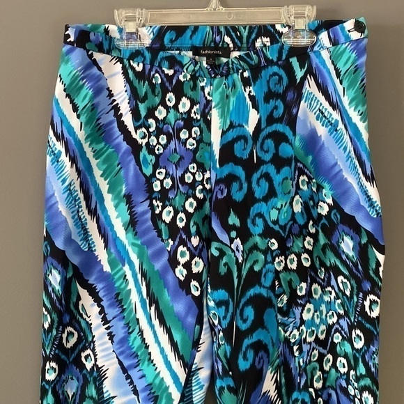Tropical Print Boho Pants Coastal Blue Teal Abstract Size 4 Lightweight - Picture 3 of 16